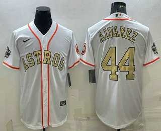 Men%27s Houston Astros #44 Yordan Alvarez White Gold 2022 World Series Champions Stitched Cool Base Nike Jersey->houston astros->MLB Jersey